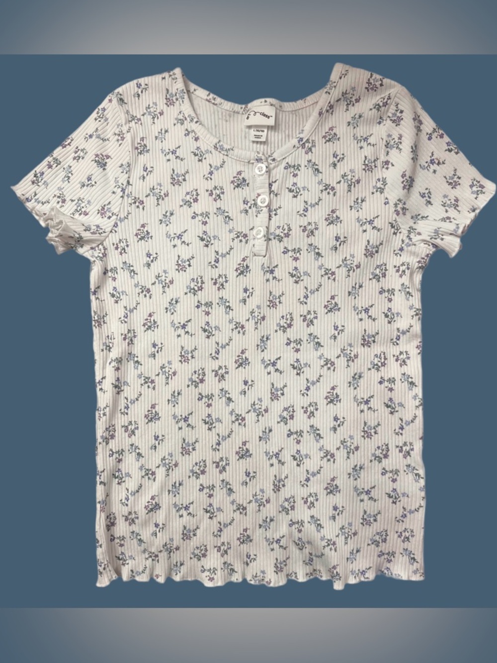 Art Class Floral Ribbed Henley Tee Girls Large 10/12 Target Shirt